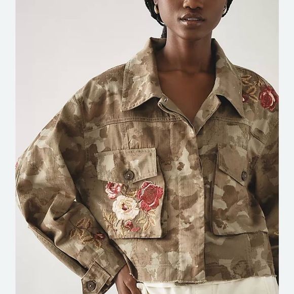 NWT Anthropologie Embroidered Camo Jacket - Picture 2 of 7